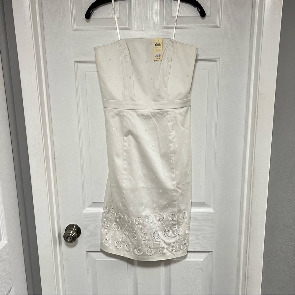 Ann Taylor Strapless White Dress with Floral Detail